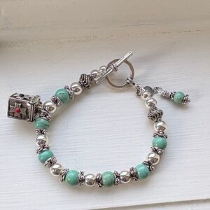 NWT Sterling Silver and Turquoise Beaded Bracelet with prayer box